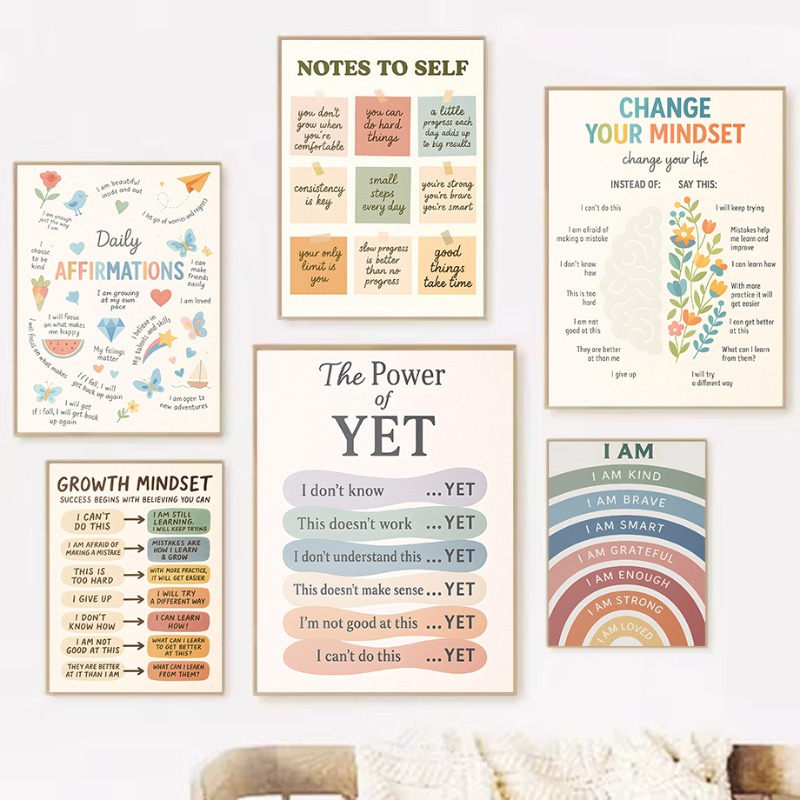 Kids Educational Poster - Notes To Self Growth Mindset Motivational